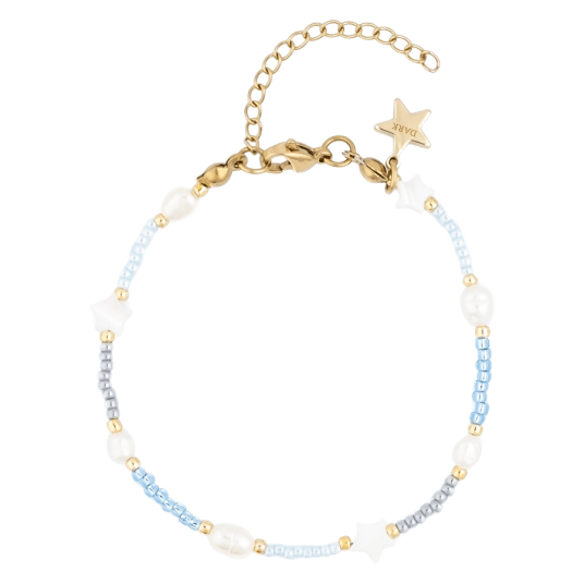 DARK Glass Bead Bracelet Mop Star & Pearls Light Blue