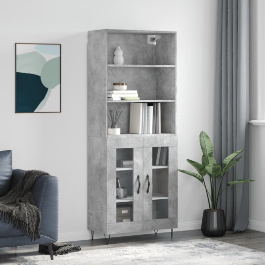 Highboard betonggrå 69,5x34x180 cm konstruert tre Highboard betonggrå 69,5x34x180 cm konstruert tre