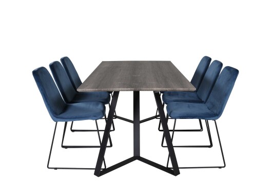 Venture Design Marina & Muce spisegruppe Grå/blå 6 st stoler & bord 180 x 90 cm