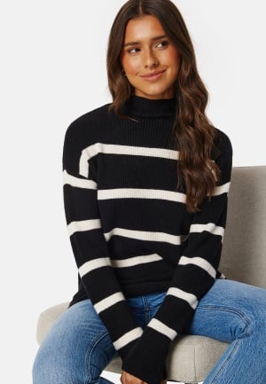 VILA Ril Mockneck L/S Knit Rib Top Black/White/Striped L
