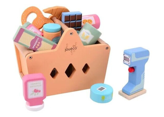 Joueco Filled Wooden Shopping Basket Joueco Filled Wooden Shopping Basket
