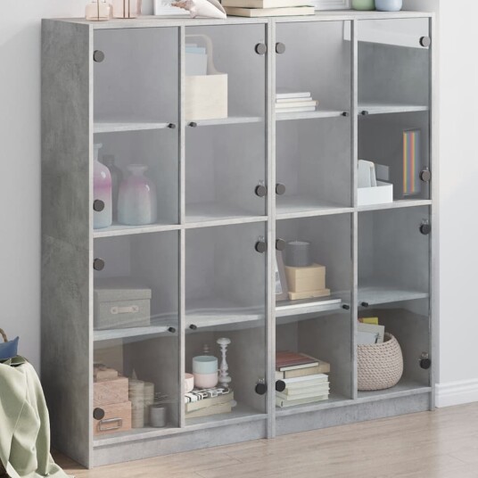  Bokhylle med dører betonggrå 136x37x142 cm konstruert tre 8721012216105