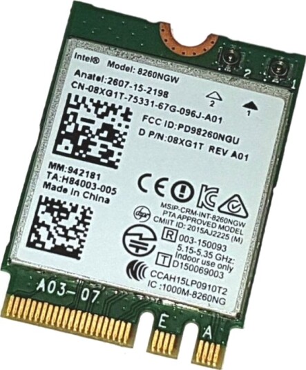 Dell Intel Dual Band Wireless-Ac Nettverksadapter Wi-Fi 5 Bluetooth 4.2 8XG1T