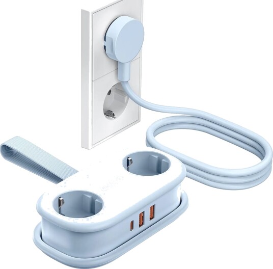 Orico AP3 20W 5-i-1 Strømlist med 2x AC, 2x USB-A og 1x USB-C - Blå