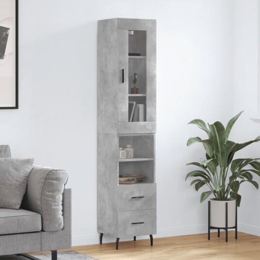 vidaXL Highboard betonggrå 34,5x34x180 cm konstruert tre 8720845487393