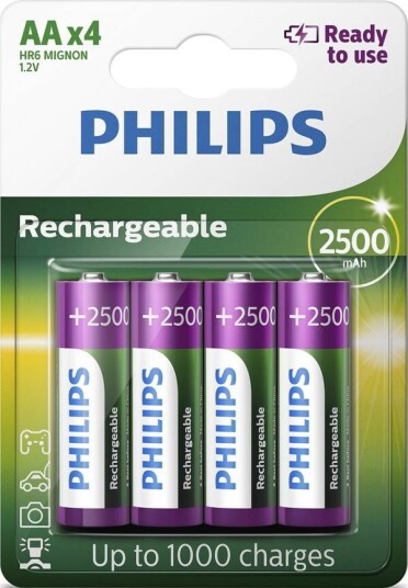 Philips Oppladbare AA Batterier 2500 mAh 4-Pack Philips Oppladbare AA Batterier 2500 mAh 4-Pack
