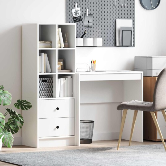 vidaXL Skrivebord med skuff med hylle med lagring 2 pcs Hvit