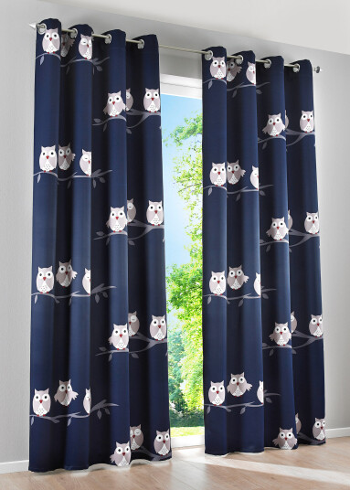bonprix Formørkningsgardin med ugle-trykk (1-pack) 1 (H/B: 145/130 cm),2 (H/B: 175/130 cm),4 (H/B: 245/130 cm) blå