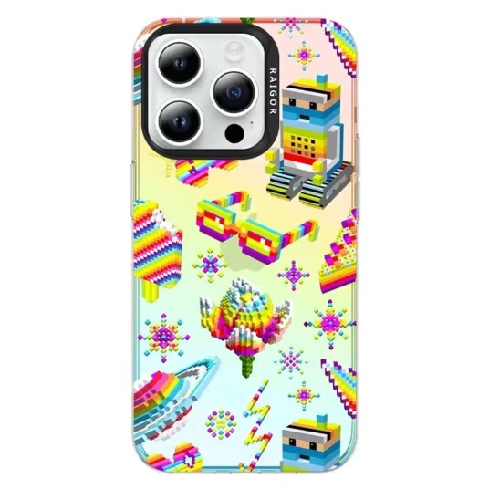 INCOVER iPhone 15 Pro Pixel Series Håndverker Deksel m. Pikselert Print - Gradient