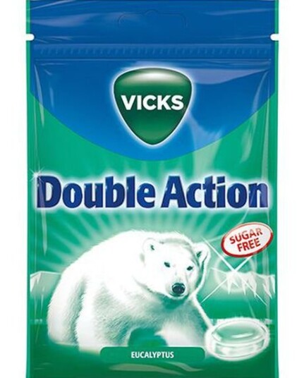 Vicks Double Action Sukkerfrie Halspastiller med Eukalyptus og Mentol 72 gram Vicks Double Action Sukkerfrie Halspastiller med Eukalyptus og Mentol 72 gram
