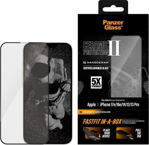 Panzerglass Ceramic Screen Protector Iphone 17E I 16E | 14 | 13 |13 Pro | Ultra-Wide Fit W. Fastfit In-A-Box