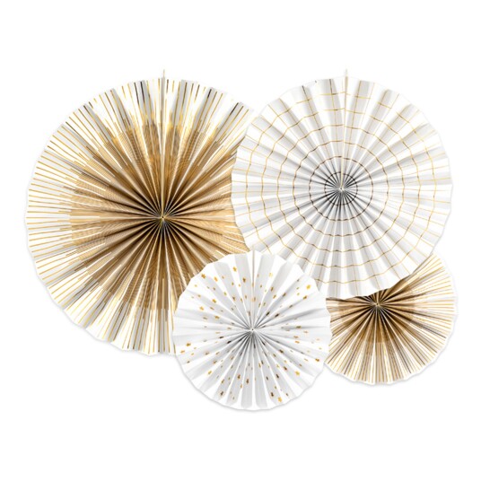 PartyDeco Papirvifter Hvit/Gull Metallic Miks Hengende Dekorasjon - 4-pakning