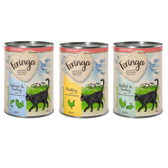 Feringa Økonomipakke Classic Meat Meny 24 X 400 G Til Sparepris! Mixpakke 1: Kanin & Kalkun Fjærkre Laks & Kalkun
