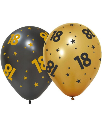 6 stk 18 års Feiring Ballonger 30 cm - Svart og Gull