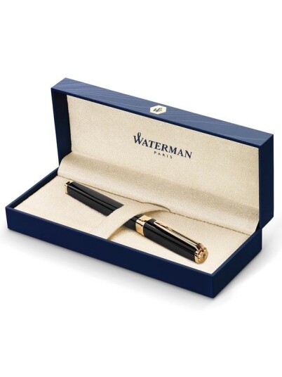 Waterman Exception Fountain Pen Slim Svart with 23k Gull Clip Medium Nib with Blå Ink Cartridge Gift Box Waterman Exception Fountain Pen Slim Svart with 23k Gull Clip Medium Nib with Blå Ink Cartridge Gift Box