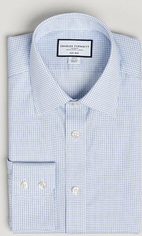 Charles Tyrwhitt Slim Fit Non Iron Mini Grid Check Shirt Sky Blue