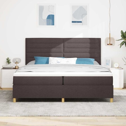 Box Spring Seng med madrass Mørk Brun 200x200 cm Stoff