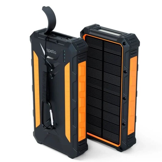 Spello Powerbank med Solcelle 24000 mAh Svart / Oransje