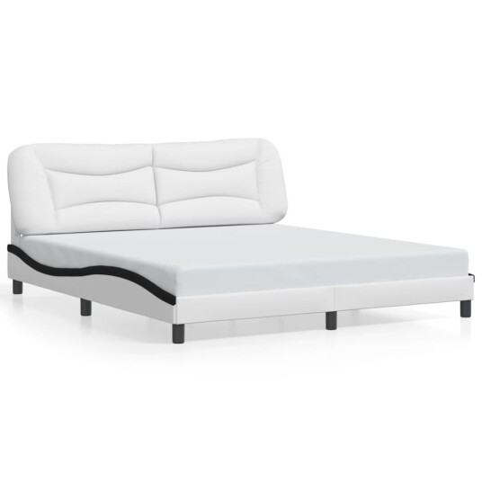 Sengeramme med LED-lys hvit og svart 180x200 cm kunstig lær 8721012356696