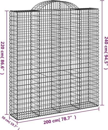 vidaXL Gabionkurv buet 200x50x220/240 cm galvanisert jern