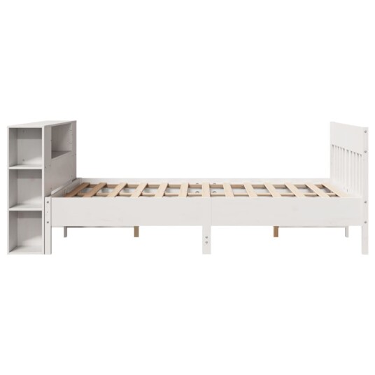Seng med bokhylle uten madrass hvit 120x190 cm heltre furu 3323195