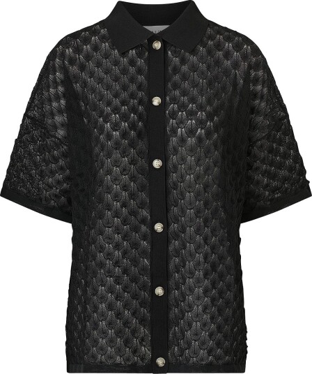 By Malina   Kardigan Moa Oversized Pointelle Knitted Shirt   Svart