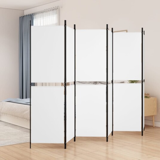 vidaXL Romdeler med 6 paneler hvit 300x180 cm stoff