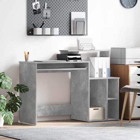  skrivebord med lagring betonggrå 120,5x44x88,5 cm konstruert tre