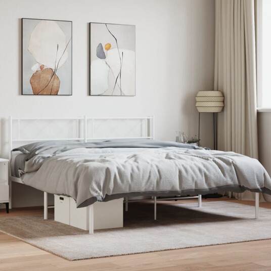 vidaXL Sengeramme i metall med sengegavl hvit 160x200 cm 8721012191082