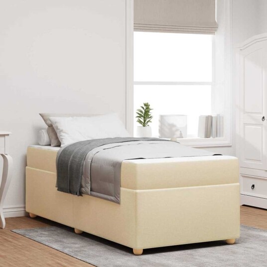 Sengestamme med madrass Krem 90 x 200 cm stoff Sengestamme med madrass Krem 90 x 200 cm stoff