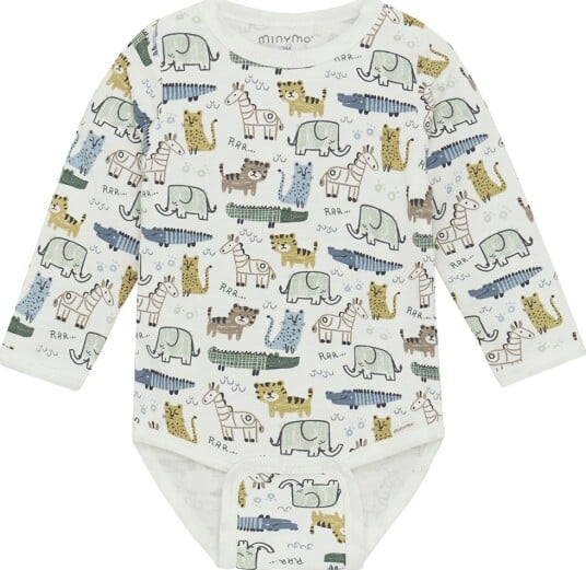 Minymo body m/dyreprint Marshmallow White