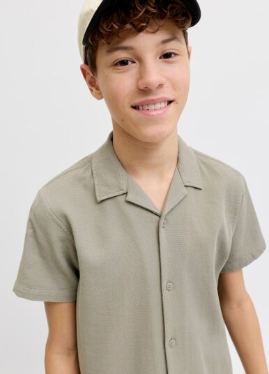 Jack & Jones Junior   Skjorte jjGlobal Waffle Resort Shirt SS Jnr   Grå