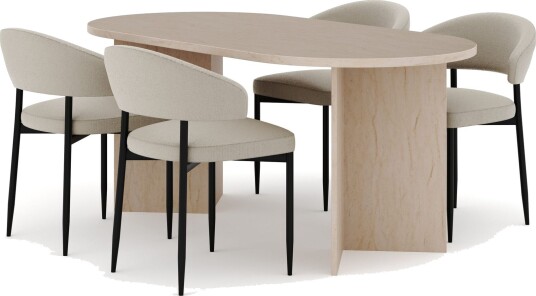 Dano Spisebord 180 cm med 4 Sawako Spisestoler - Travertin / Beige