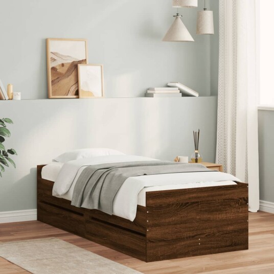 vidaXL Sengeramme med skuffer brun eik 90x190 cm 8721012245730