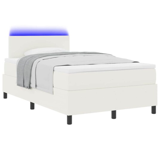 Box Spring Seng med Madrass & LED Hvit 120x200 cm Kordfløyelstoff