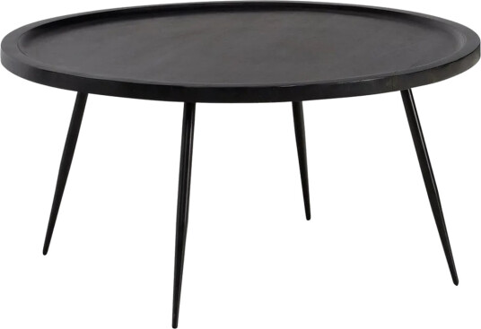 Sofabord Wohnling massivt tre rund 75 cm med nåleben landlig stil Svart Svart