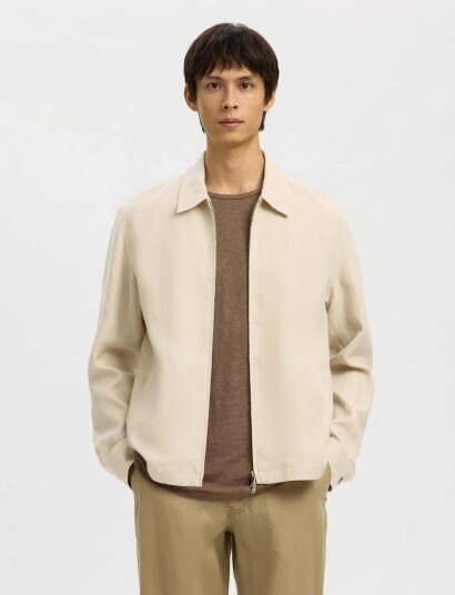 Selected Slhreg Baird Linen Zip Jacket Beige 56