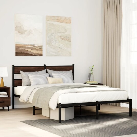  Sengeramme uten madrass med hodegavl brun eik 137x190 cm 8721158377395