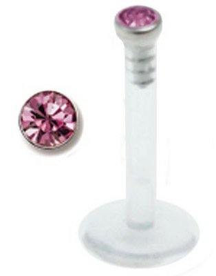 Single Diamond Labrett med Rosa Sten Strl 1.6 x 8 mm med 2,5 mm kule Single Diamond Labrett med Rosa Sten Strl 1.6 x 8 mm med 2,5 mm kule