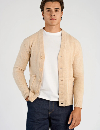 Lindbergh Lambswool  Button Cardigan - Beige - XXL