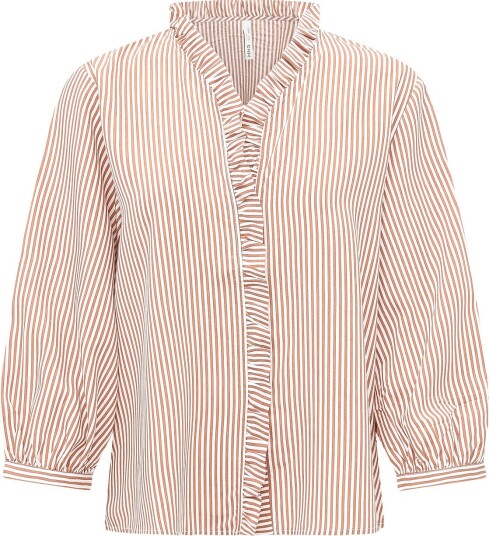 Mango Striped Blouse With Frill Detail Brown XS