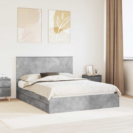 Seng med Oppbevaring Betonggrå 150 x 200 cm Konstruert tre Seng med Oppbevaring Betonggrå 150 x 200 cm Konstruert tre