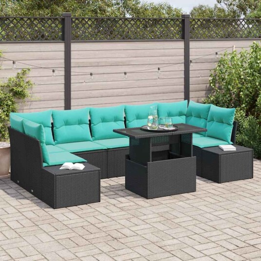 vidaXL Hagesofa Set 8 stk. 7-Antall seter Svart og turkis
