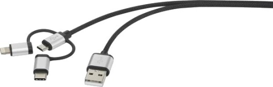 Renkforce Rf-3335106 0,25 M Usb A Usb C/Micro-Usb B/Lightning Usb 2.0 0,48 Gbit/S Grå