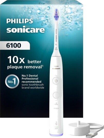 Philips Sonicare Series 6100 elektrisk tannbørste med 3 intensitetsnivåer HX7400/01 hvit