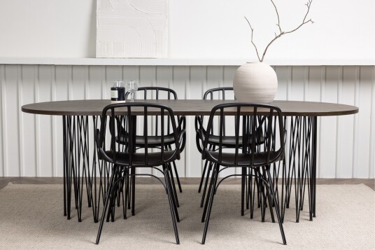 Venture Home Stone Spisegruppe 220 cm Oval med 4 Dyrön Stoler Sort