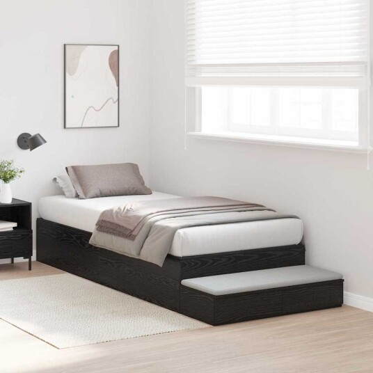 Oppbevaringsseng i svart eik 90x190 cm