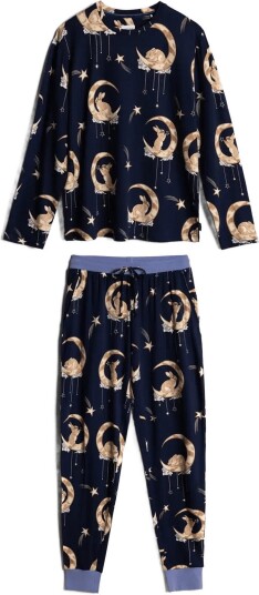 Chelsea Peers Lunar Bunny Print Long Pyjama Set Navy 6 Chelsea Peers Lunar Bunny Print Long Pyjama Set Navy 6