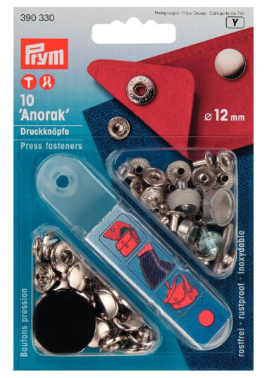 Trykknapper anorak 10 stk x 12 mm sølv