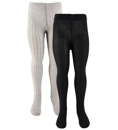 Minymo Strømpebukser   2 pack   Solid Rib   Svart/Grå Melert   Minymo   92/98   Strømpebukser   92 98
